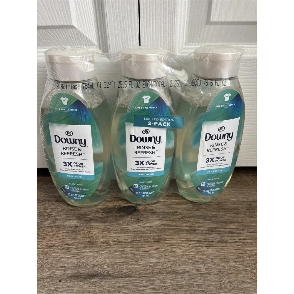 3 Downy Rinse & Refresh COOL COTTON Scent Deep Cleansing Fabric Rinse 25.5 FL oz